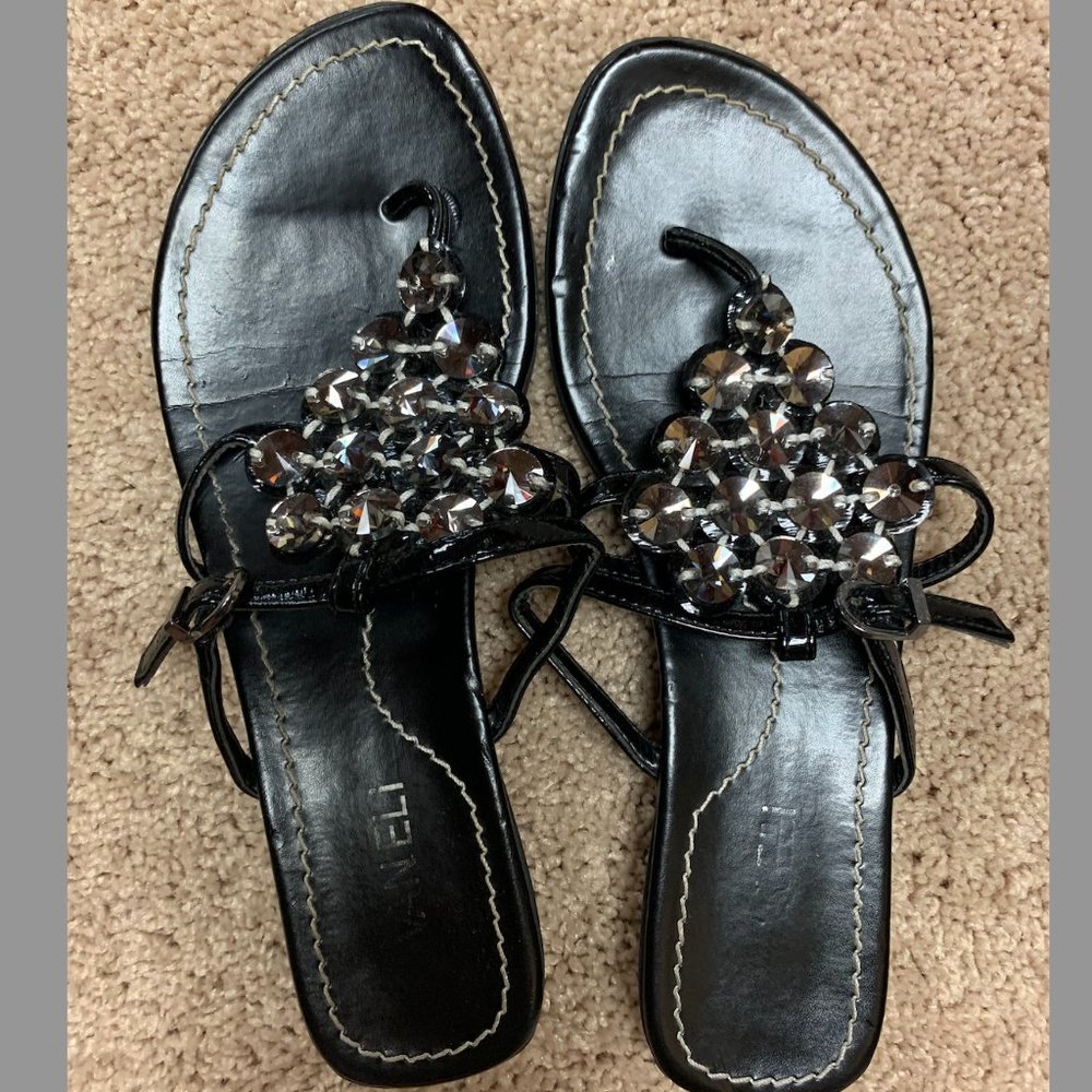 Vaneli Black Rhinestone Sandals